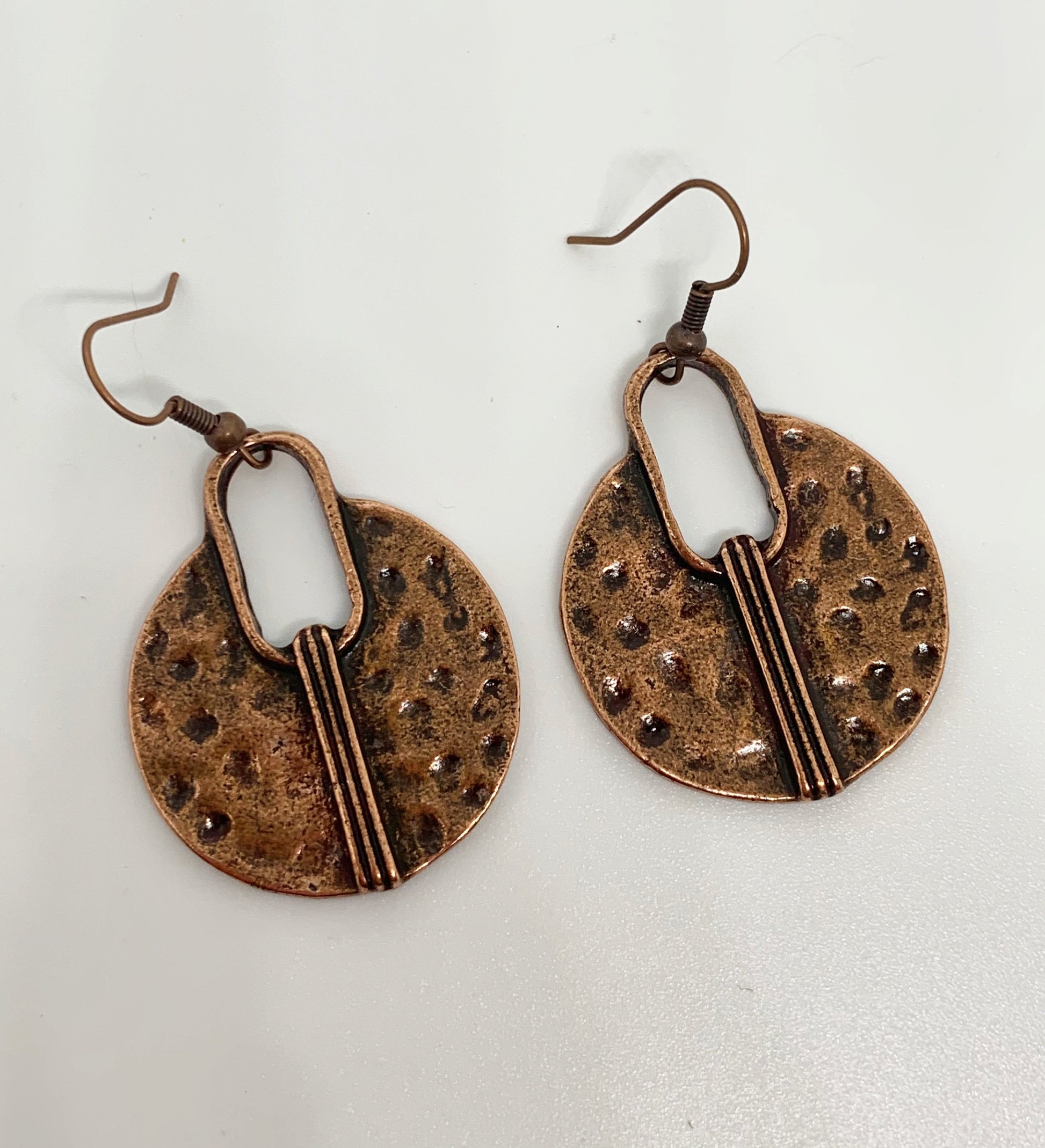 Modern drops, copper metal, hoops, earrings, jewelry. - Andria Bieber Designs 