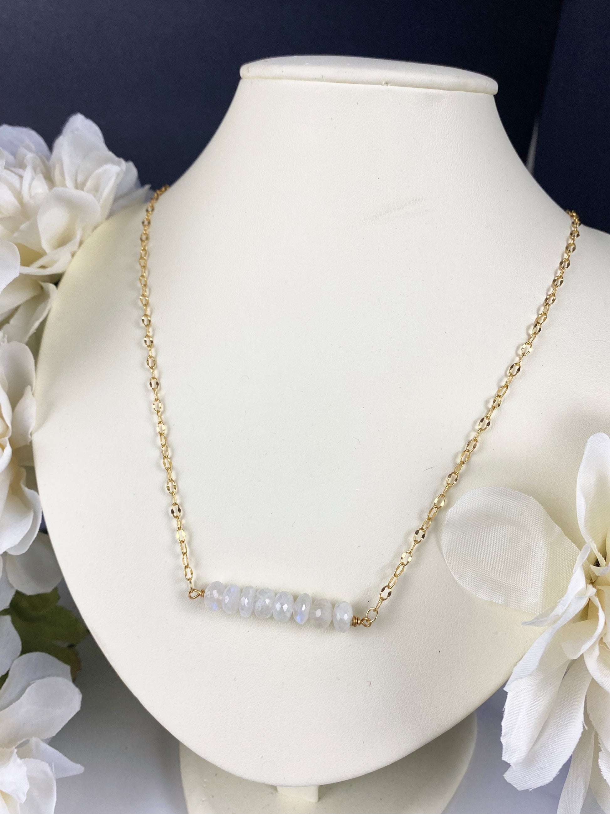 Moonstone pendant bar, gold necklace, jewelry - Andria Bieber Designs 