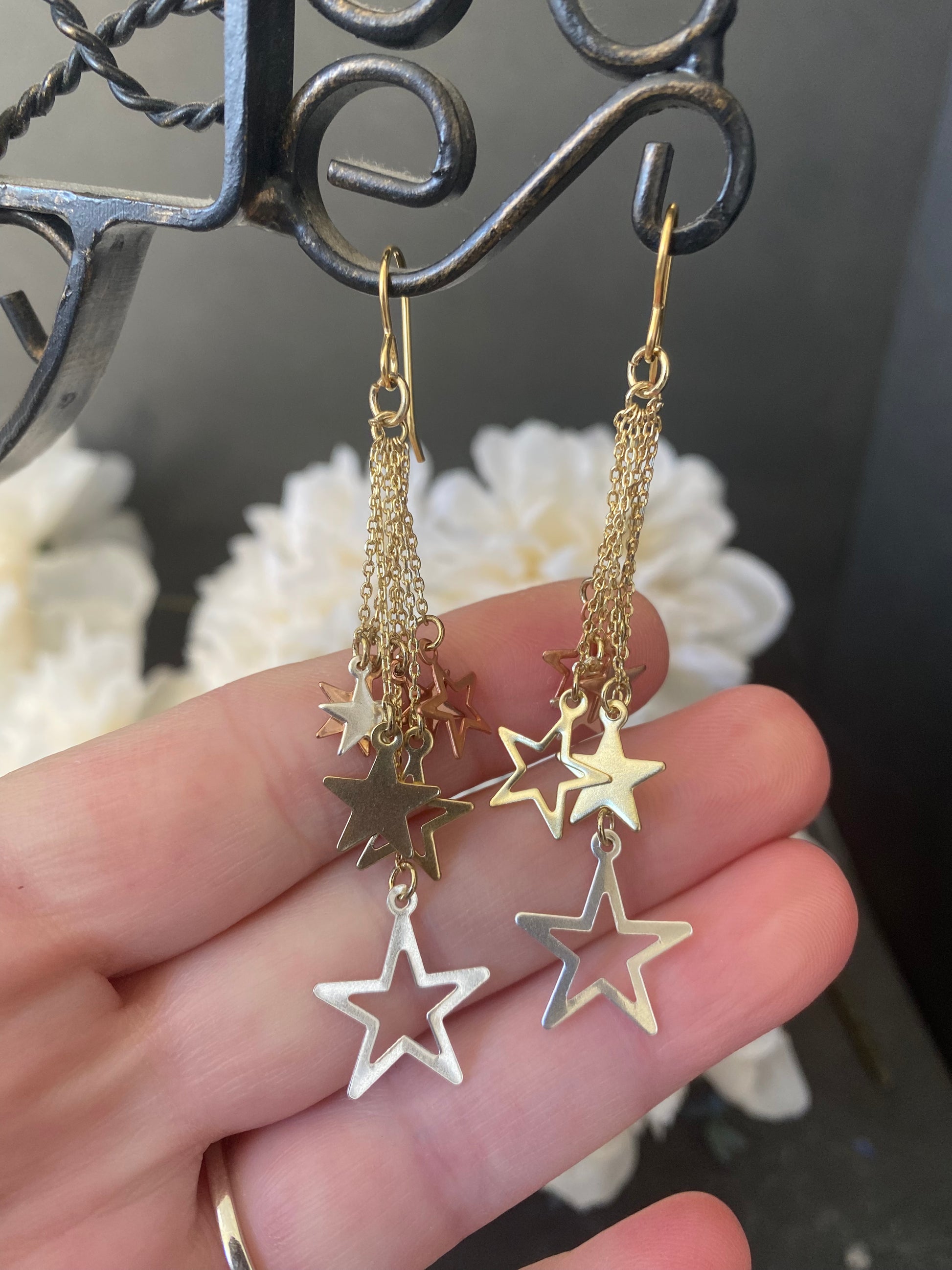 Star charm earrings, mixed metal, jewelry - Andria Bieber Designs 