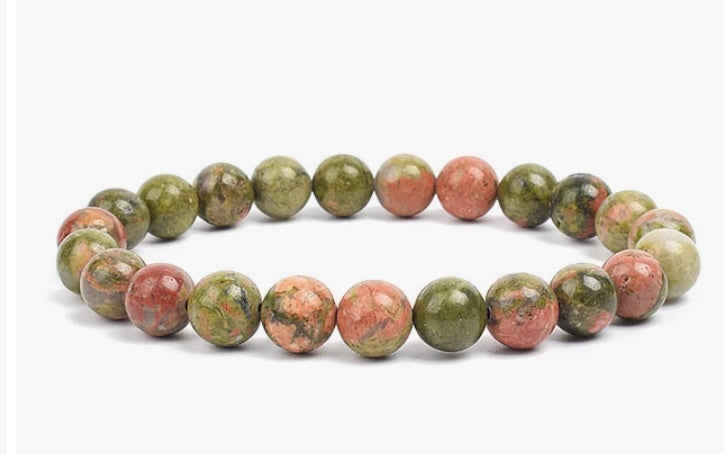 Unakite stone, stretch cording, yoga, bracelet, jewelry. - Andria Bieber Designs 