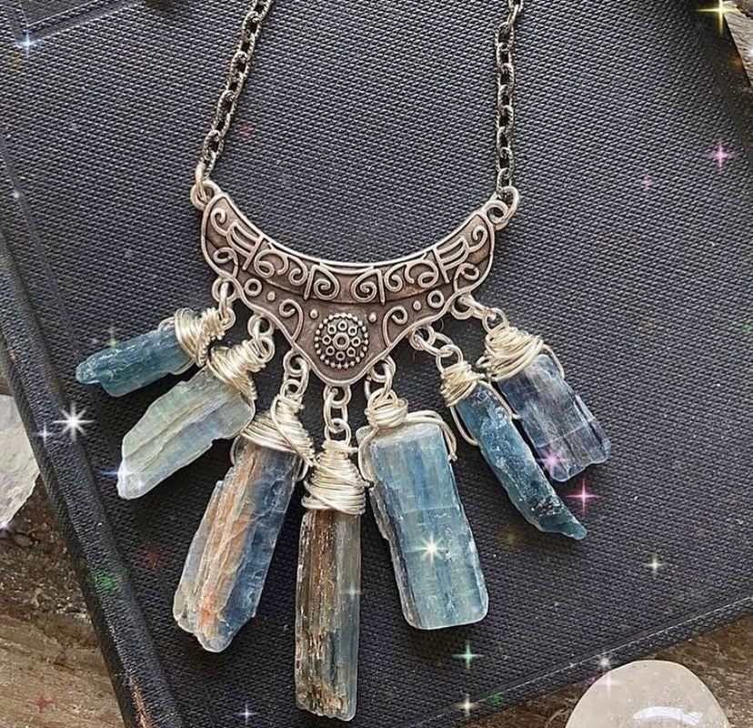 Kyanite gemstone necklace, silver metal, necklace, jewelry - Andria Bieber Designs 