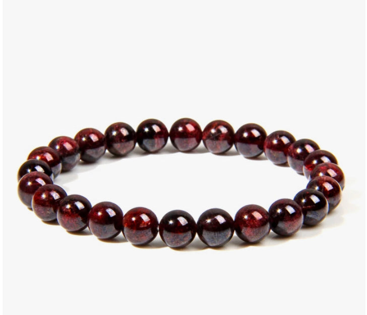 Garnet gemstone, stretch cording, yoga, bracelet, jewelry. - Andria Bieber Designs 