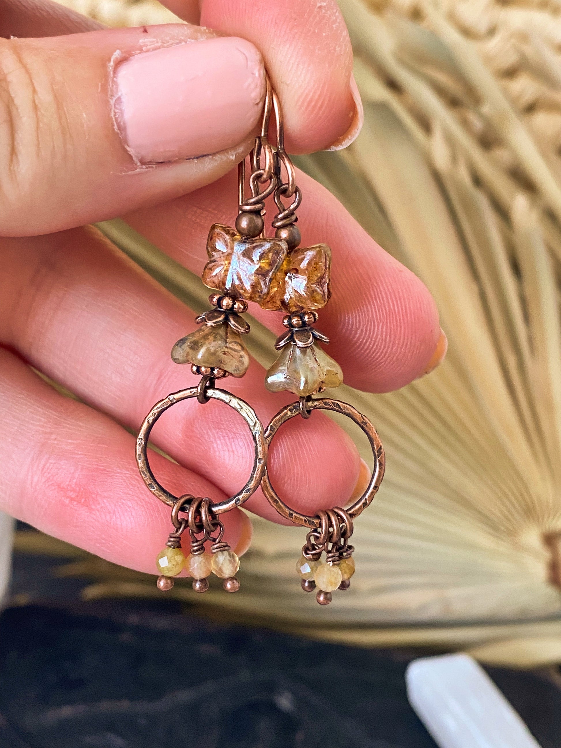 Butterfly Czech glass, citrine stone and copper metal earrings - Andria Bieber Designs 