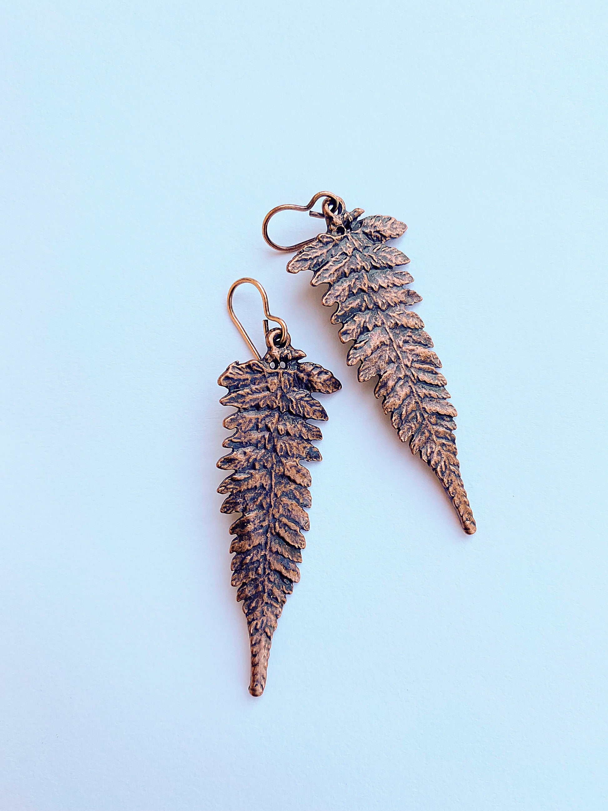 Ferns. Fern detailed copper charm earrings. - Andria Bieber Designs 