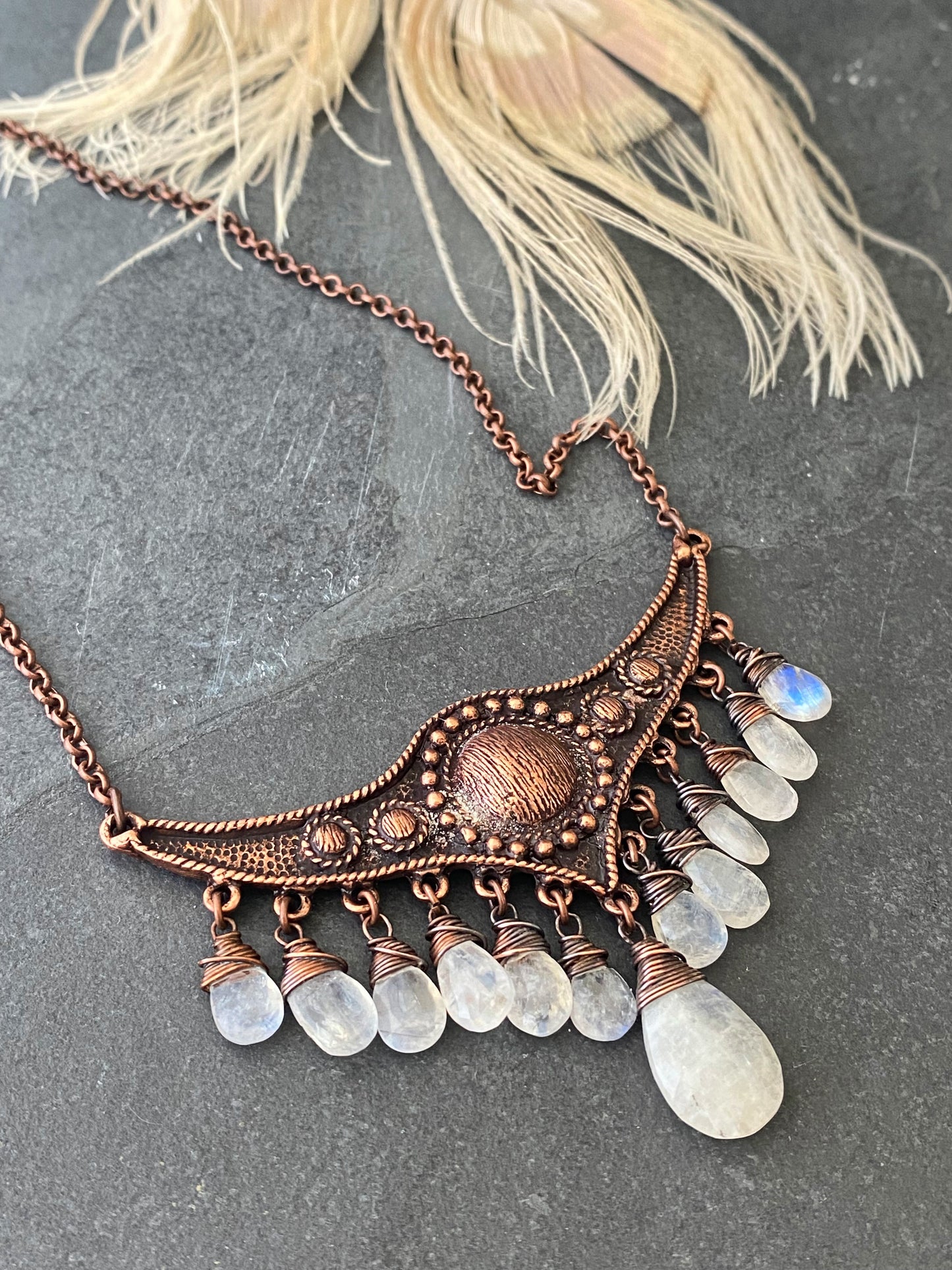 MTO* Moonstone and copper pendant, statement, necklace, jewelry - Andria Bieber Designs 