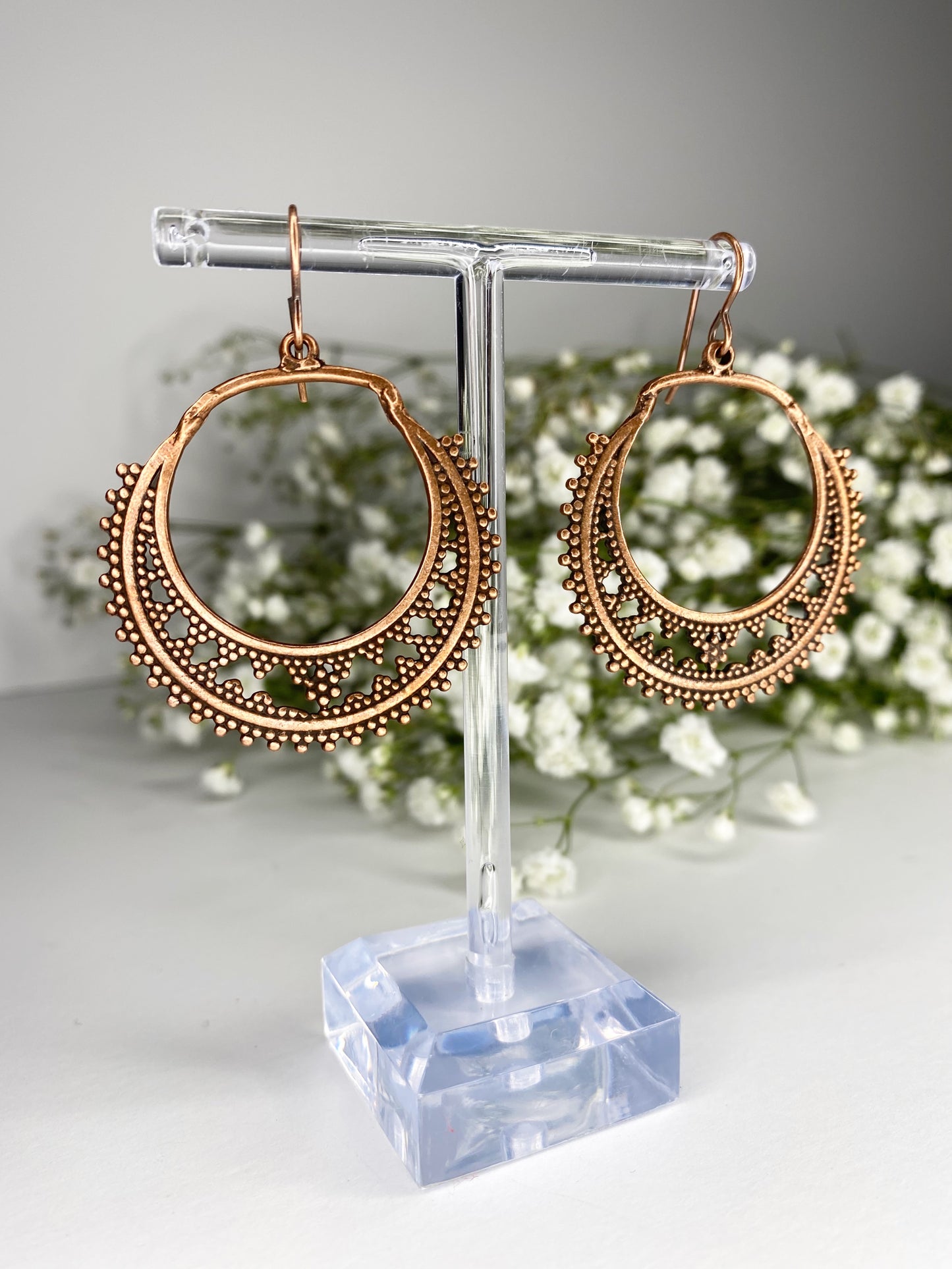 Copper dotted boho charm earrings, Copper  metal, jewelry - Andria Bieber Designs 