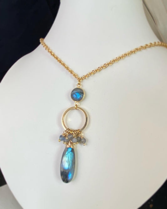 Labradorite stone, 18k filled gold metal, necklace, jewelry