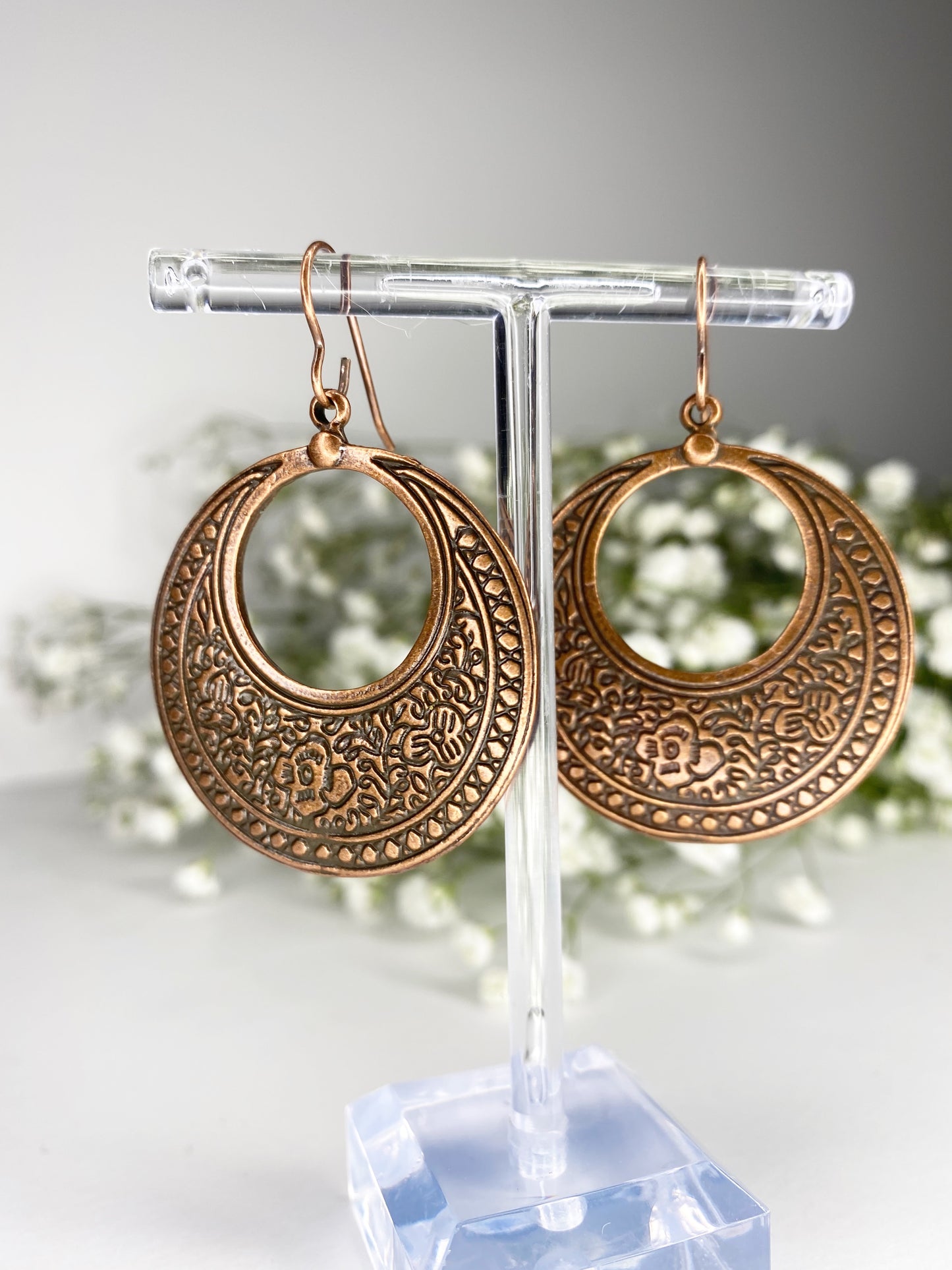 Copper filigree boho hoop charm earrings, Copper  metal, jewelry - Andria Bieber Designs 