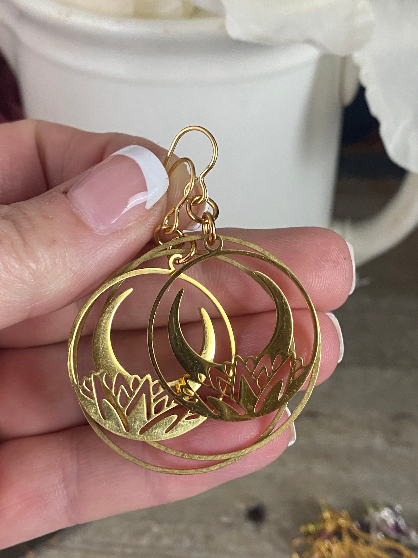 Lotus flower stainless steel with 18 k gold plate, hoop, earrings