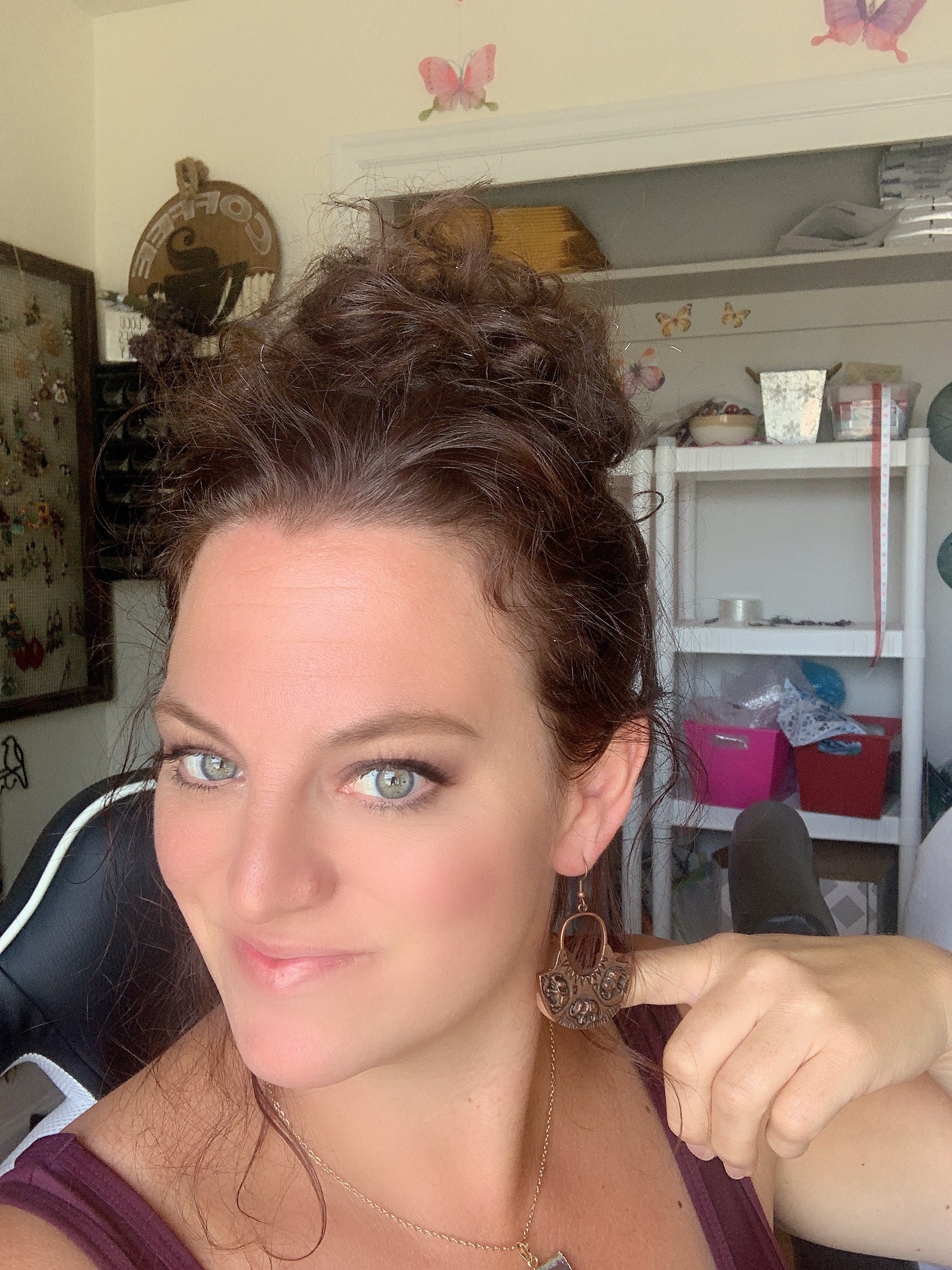 Elephant hoops, copper metal earrings - Andria Bieber Designs 
