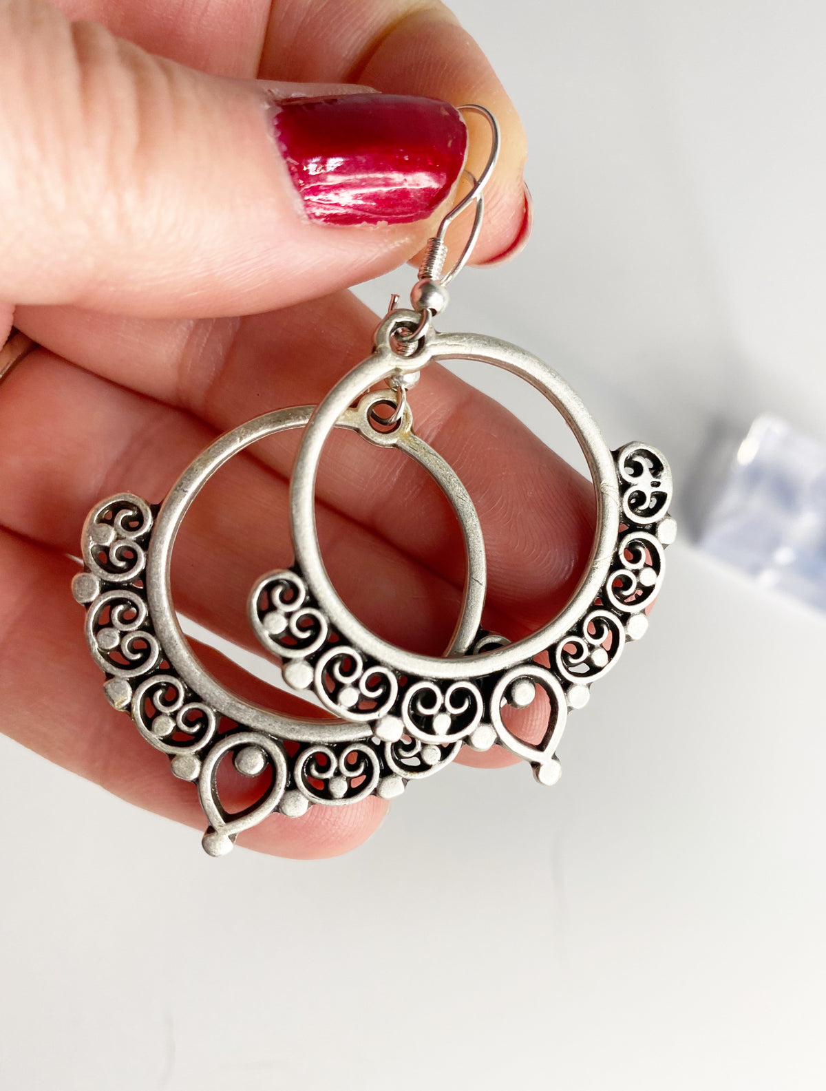 Hoop heart charm silver earrings, Sterling silver jewelry - Andria Bieber Designs 