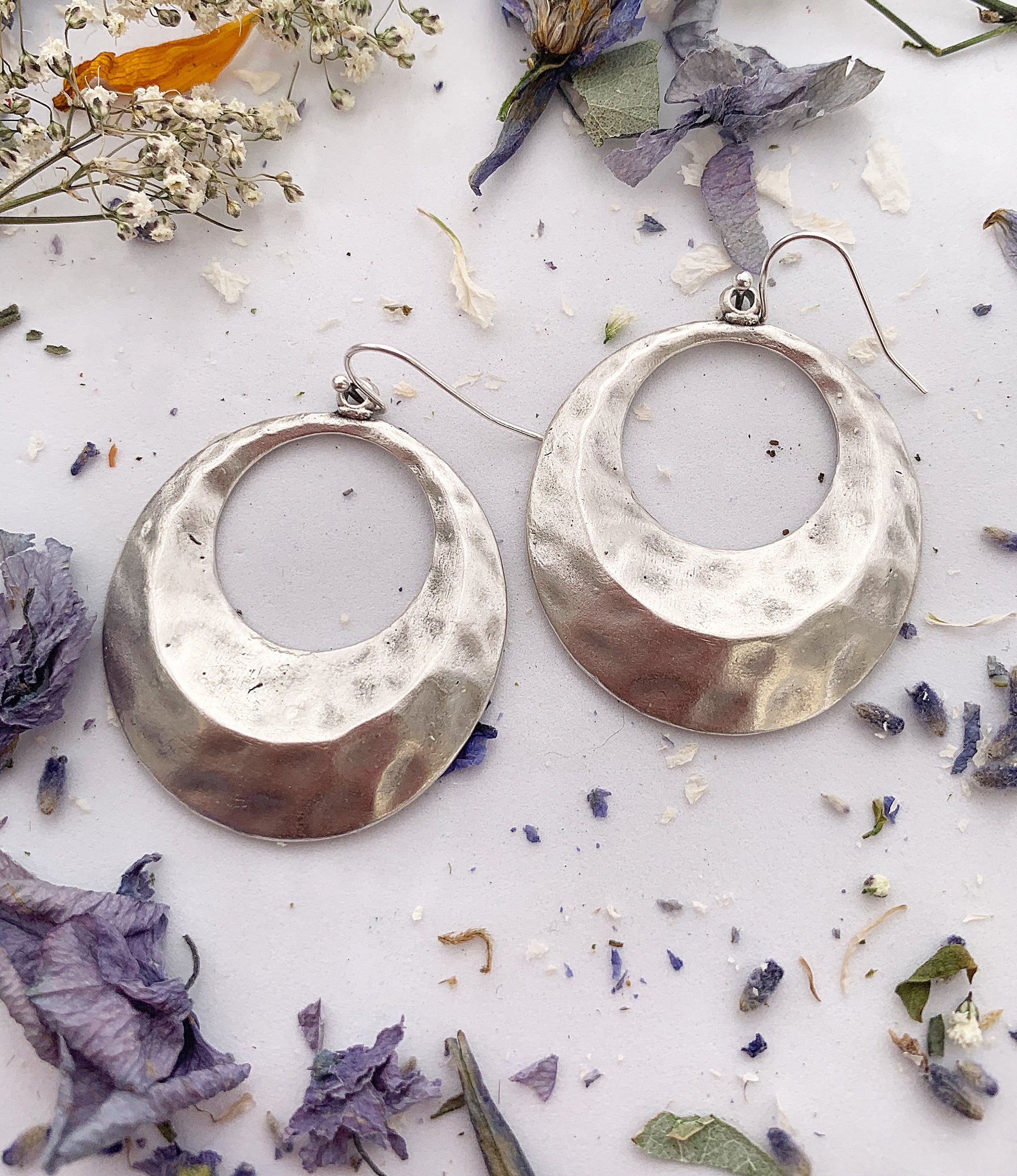 Hammered hoops. Sterling silver earrings, jewelry. - Andria Bieber Designs 