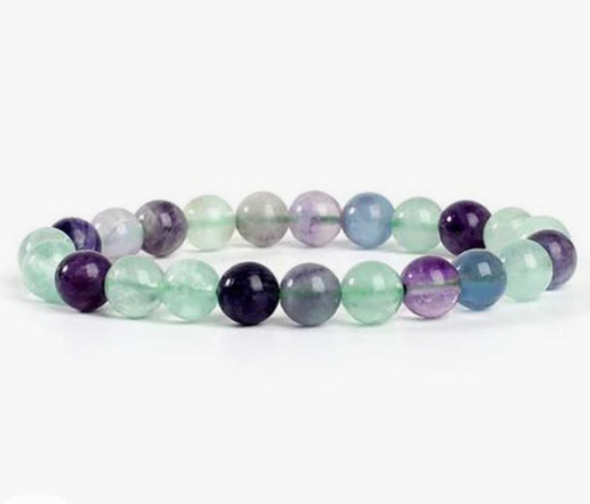 Fluorite stone, stretch cording, yoga, bracelet, jewelry. - Andria Bieber Designs 