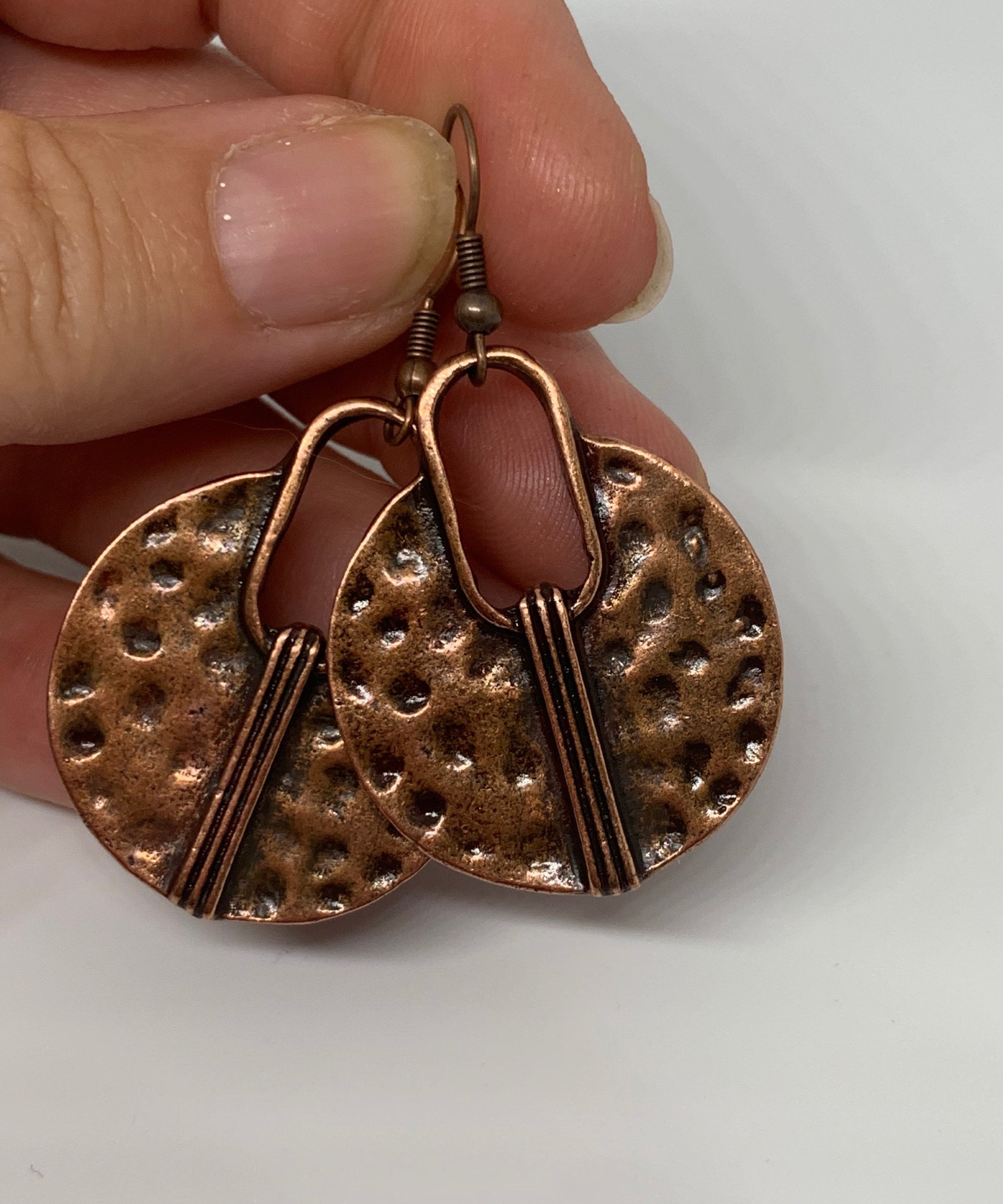 Modern drops, copper metal, hoops, earrings, jewelry. - Andria Bieber Designs 