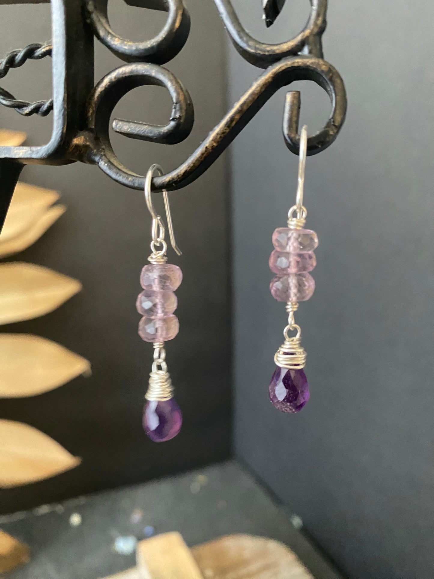 Amethyst gemstone drop and silver metal earrings, jewelry. - Andria Bieber Designs 