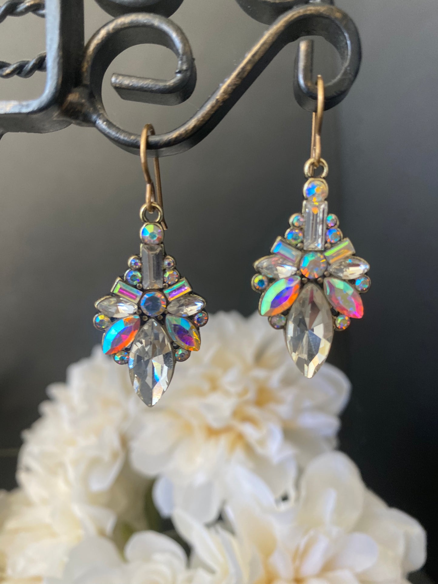 Crystal art deco charms, bronze metal, earrings, jewelry. - Andria Bieber Designs 