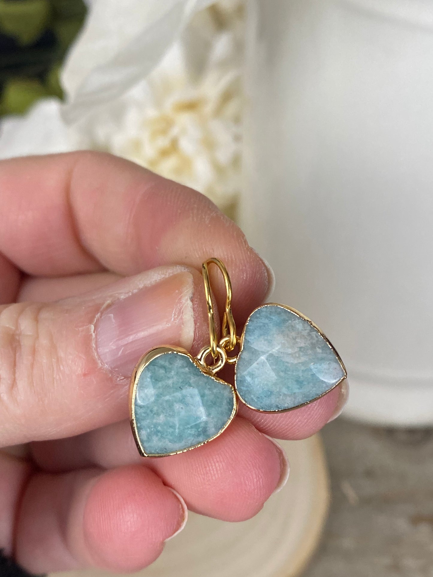 Amazonite heart stone gold electroplated, earrings, jewelry