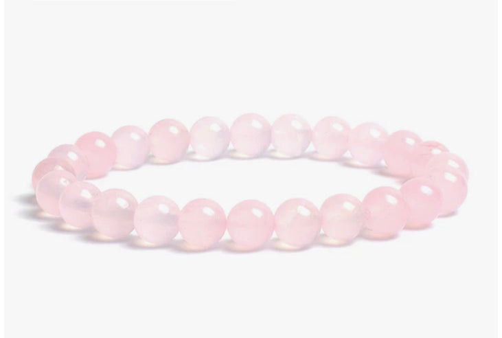 Rose pink quartz stone, stretch cording, yoga, bracelet, jewelry. - Andria Bieber Designs 