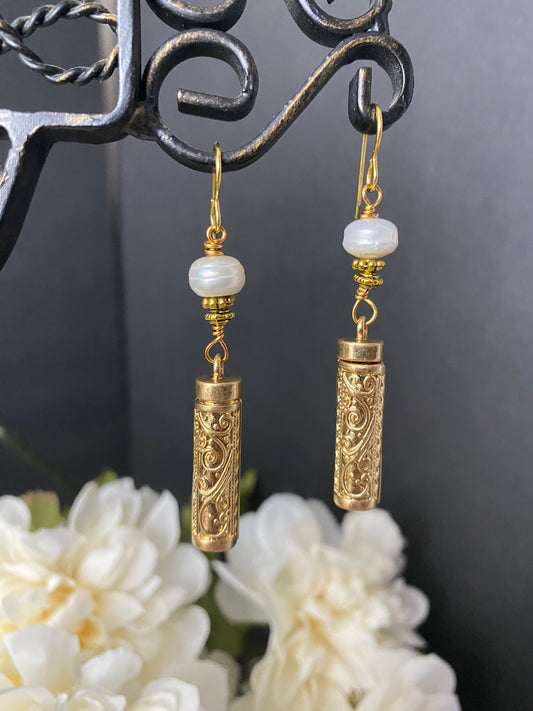 Pearls and gold drop earrings, jewelry - Andria Bieber Designs 