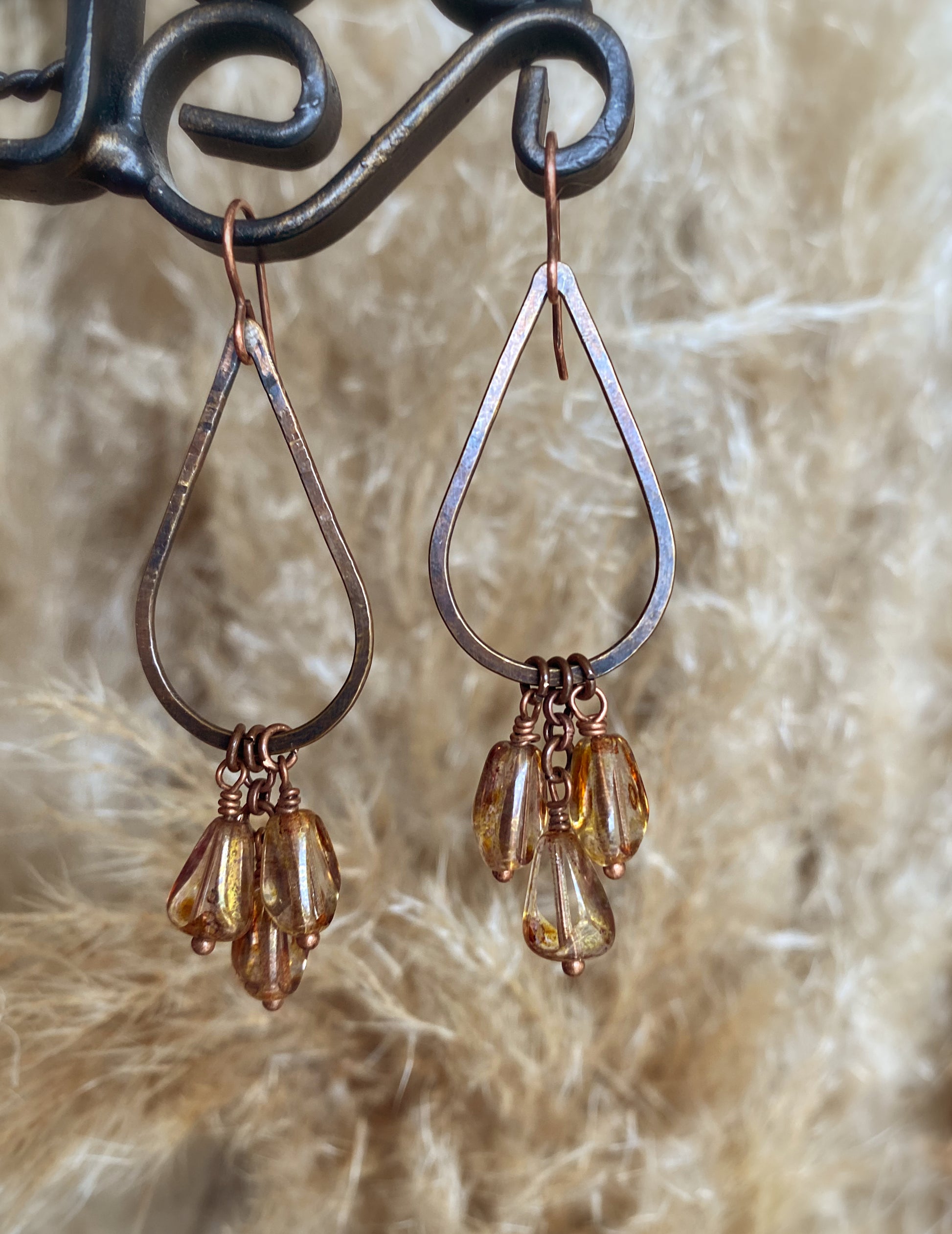 teardrop hoops with Czech glass. Copper Earrings. - Andria Bieber Designs 