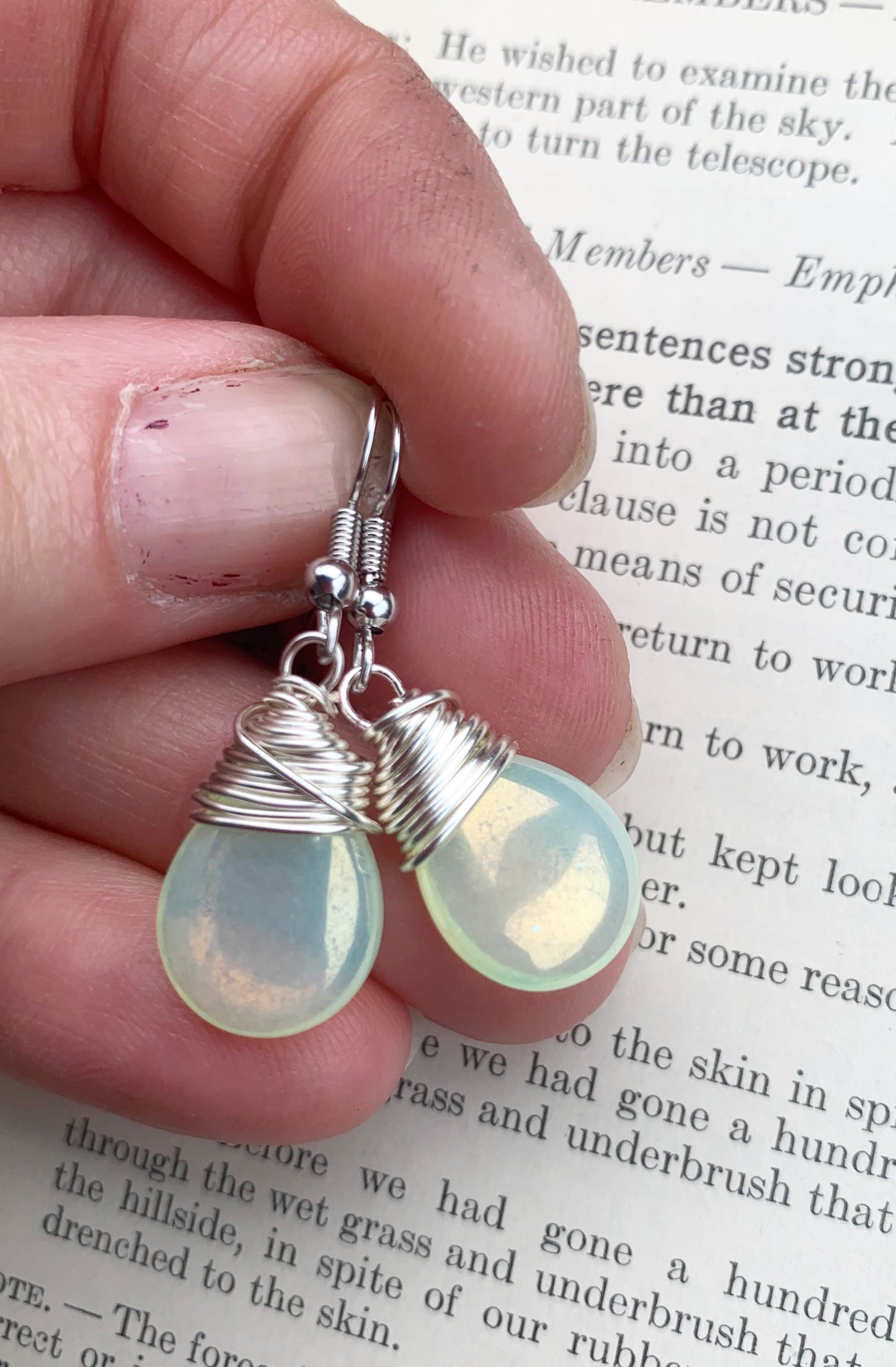 Yellow transparent teardrop Czech glass and silver wire wrapped, sterling silver earrings. - Andria Bieber Designs 