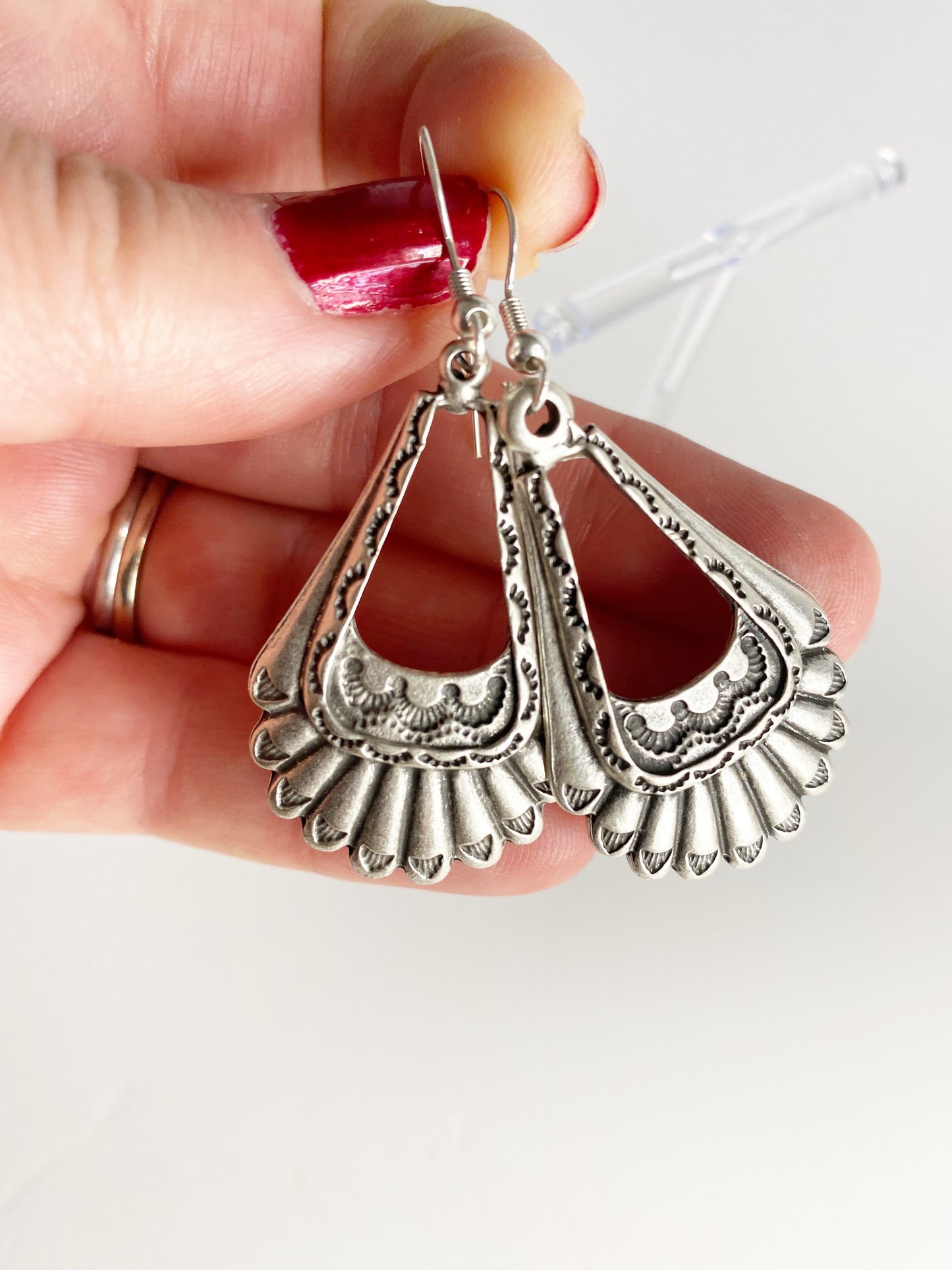 Boho drop charm silver earrings, Sterling silver jewelry - Andria Bieber Designs 