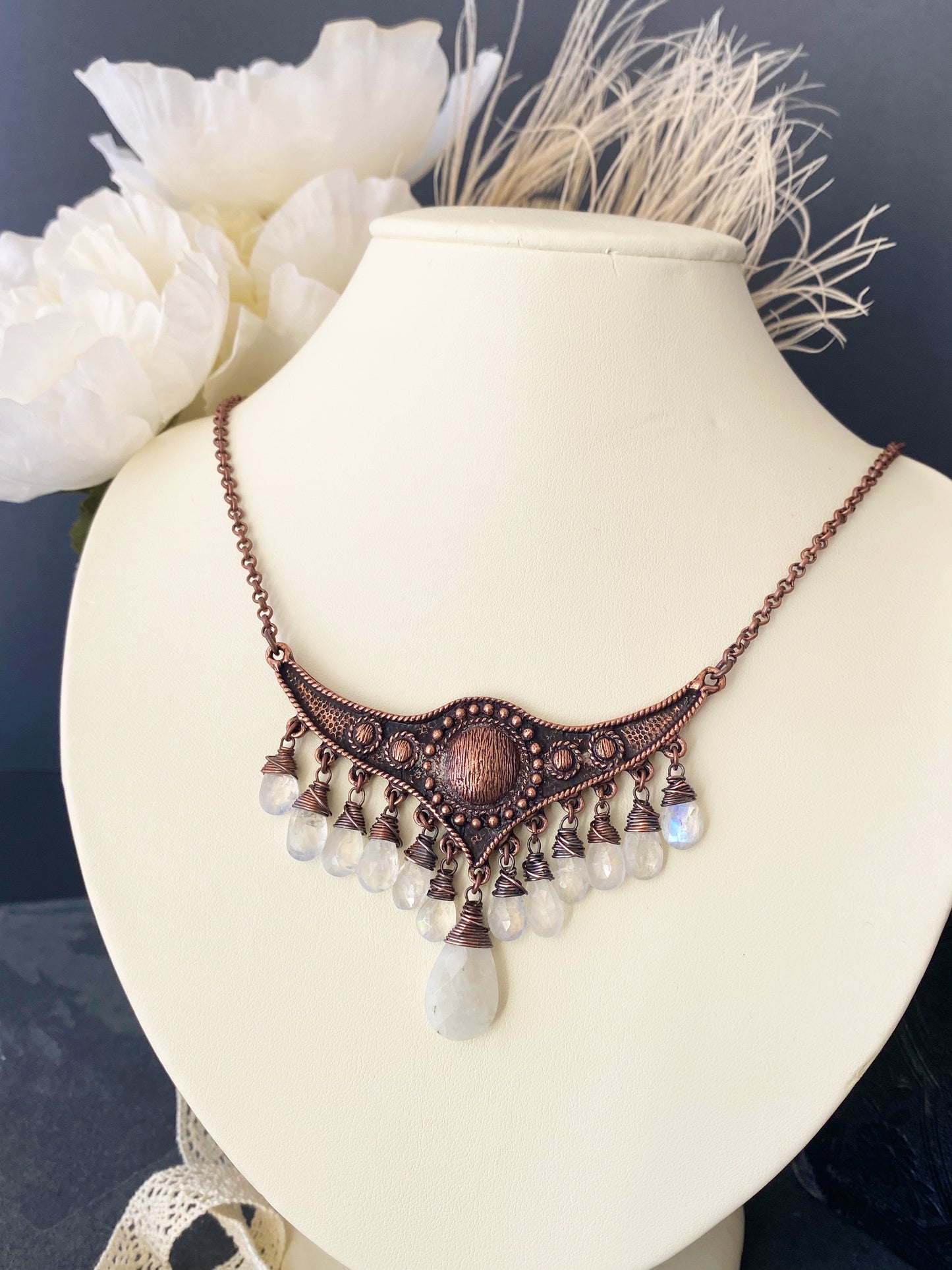 MTO* Moonstone and copper pendant, statement, necklace, jewelry - Andria Bieber Designs 