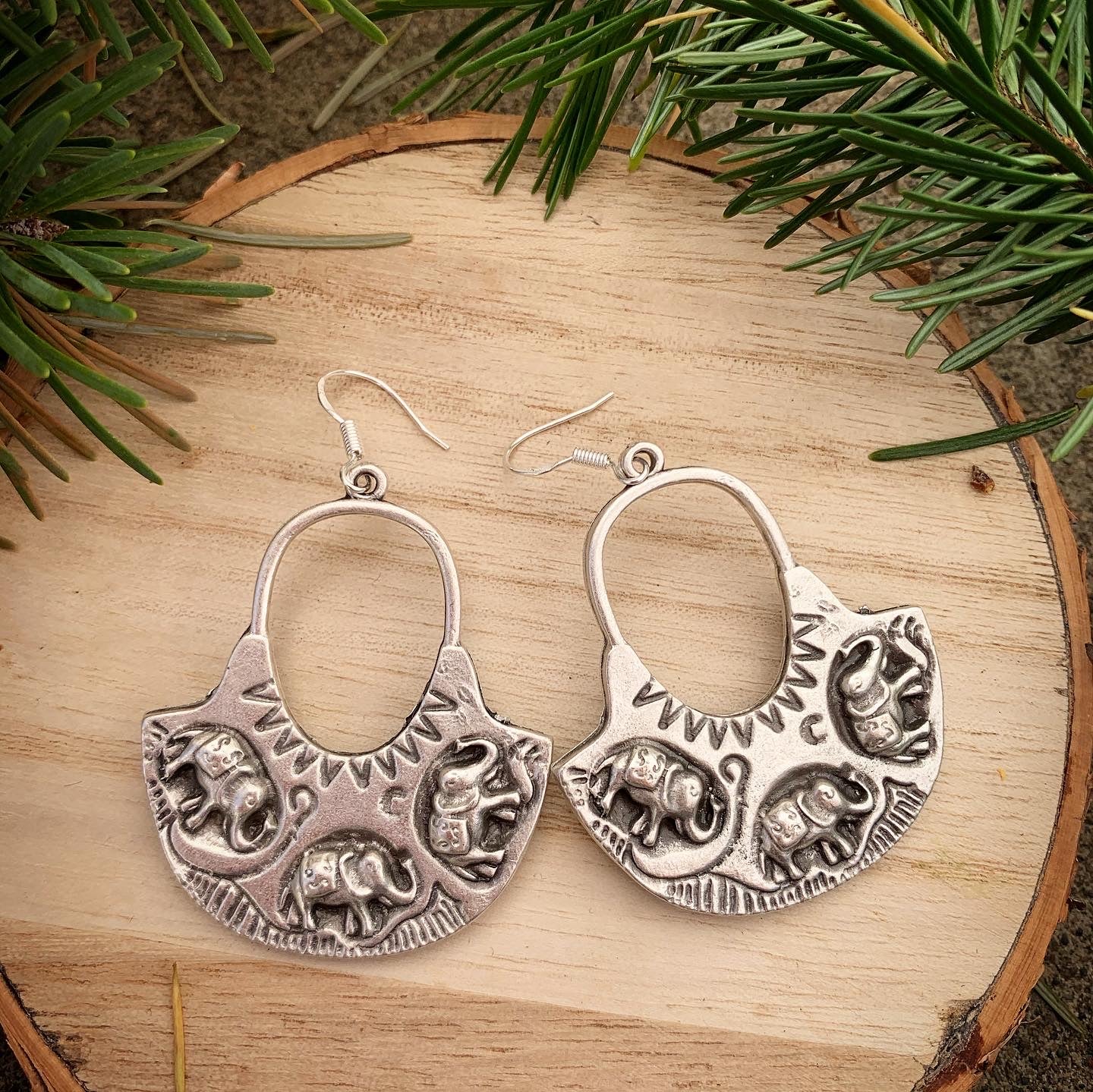 Elephant silver hoops, sterling silver earrings. Handmade jewelry - Andria Bieber Designs 