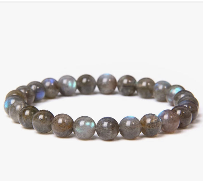 Labradorite stone, stretch cording, yoga, bracelet, jewelry. - Andria Bieber Designs 