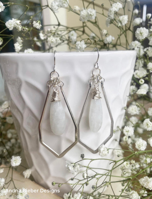 Moonstone drops, silver frame, silver earrings. - Andria Bieber Designs 