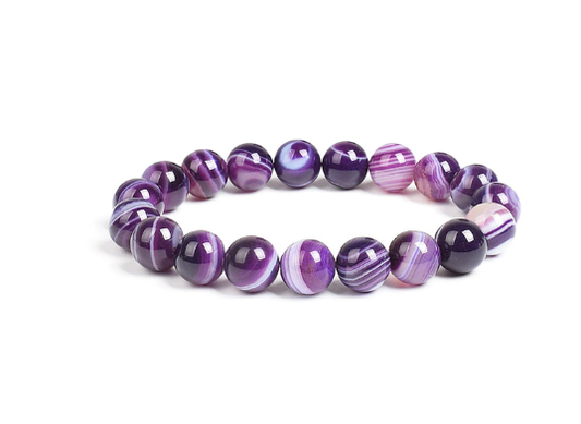 Purple agate stone, yoga, healing, stretch cording bracelet, jewelry. - Andria Bieber Designs 