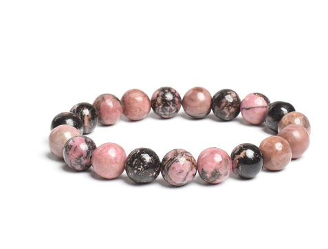 Rhodochrosite pink stone beads stone, stretch elastic bracelet, jewelry - Andria Bieber Designs 