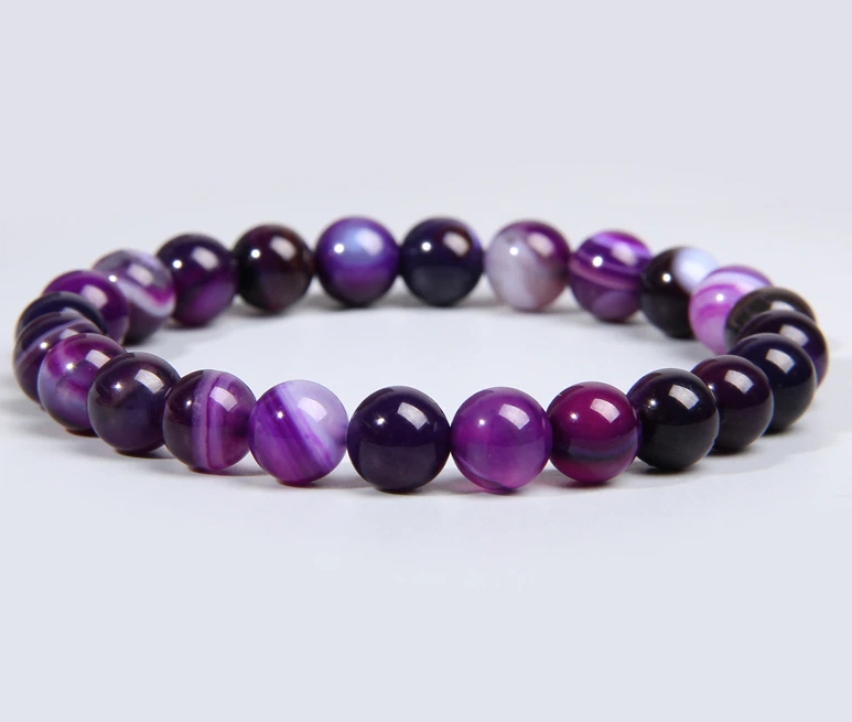Purple agate stone, yoga, healing, stretch cording bracelet, jewelry. - Andria Bieber Designs 