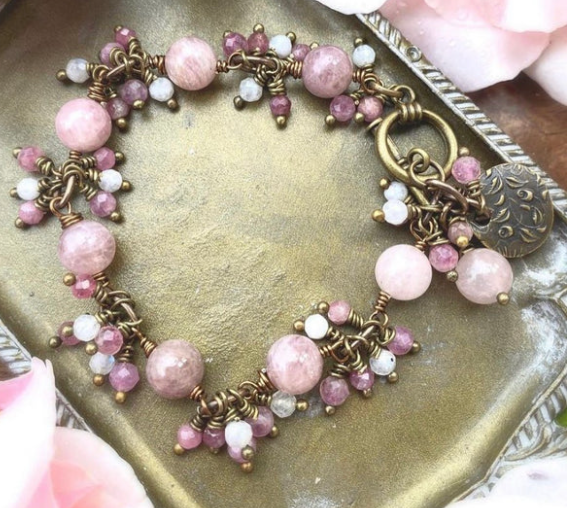 Madagascar rose quartz, stone bracelet, kit. Featured in Bella Armoire spring magazine, 2023.